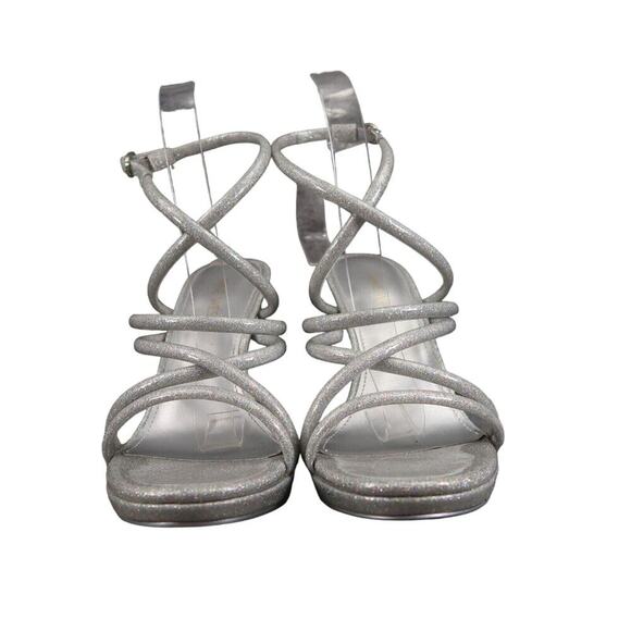 Nine West Shoes Womens 8 Heeled Sandal Ankle Strap Pumps Platform Silver Glitter - Picture 4 of 15